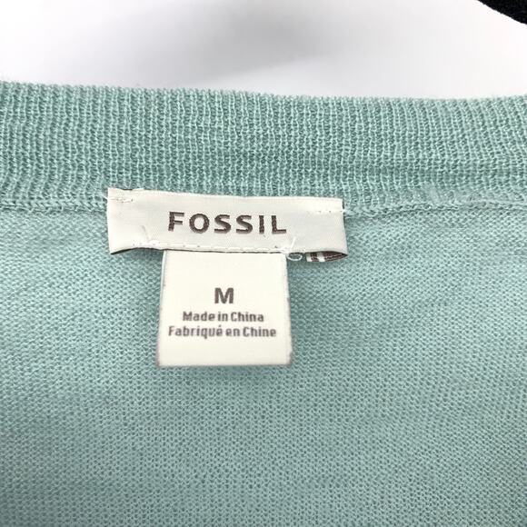 Fossil Pullover Wool Crew Neck Sweater Womens Size Medium Striped Blue - Picture 5 of 6